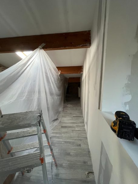 Bâchage de la zone nuit avant ponçage